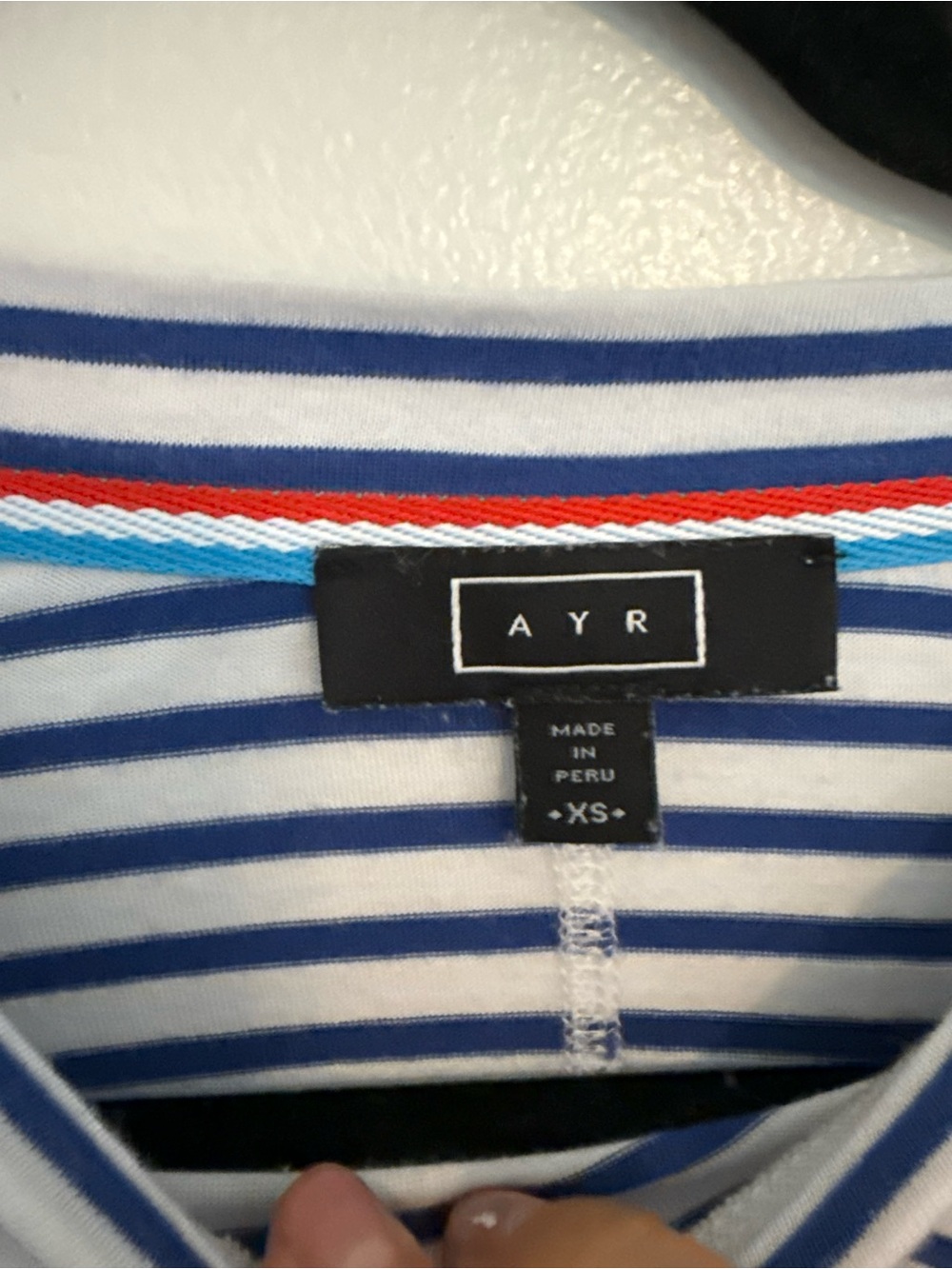 AYR Blouse Port Tee Long Sleeve Crewneck in Striped Blue - Picture 3 of 4